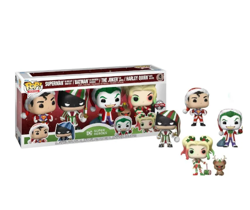 Pack 4 FUNKO POP Super-Man, Batman, El Joker y Harley Quinn - DC Comics Edición Especial