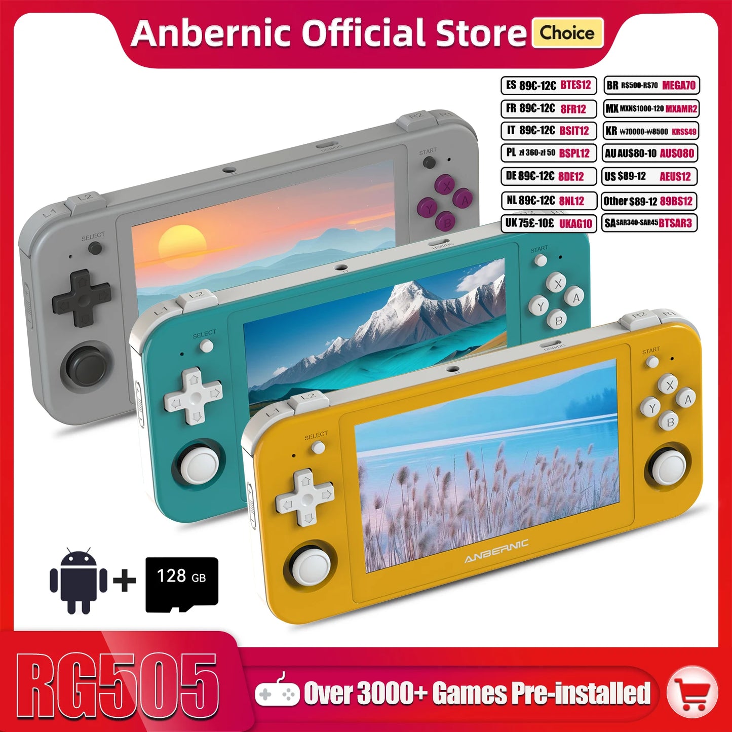 RG505 Handheld Game Console Android 12 Unisoc Tiger T618 Built-In 128G Pre-Loaded 3172 Games 4.95 Inch OLED Screen