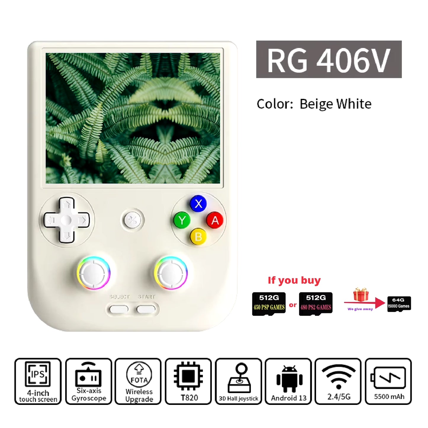 RG406V Handheld Game Console 4" IPS Multi-Touch Screen Android13 RG 406V Retro Video Games Support 1080P DP FOTA Update