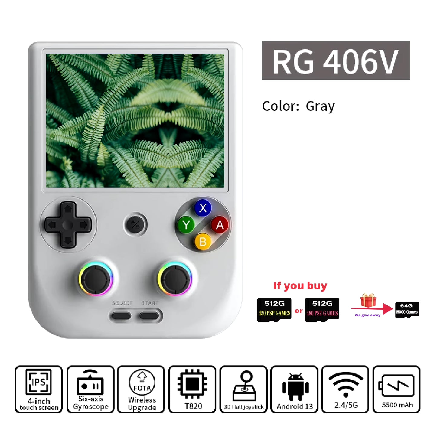 RG406V Handheld Game Console 4" IPS Multi-Touch Screen Android13 RG 406V Retro Video Games Support 1080P DP FOTA Update