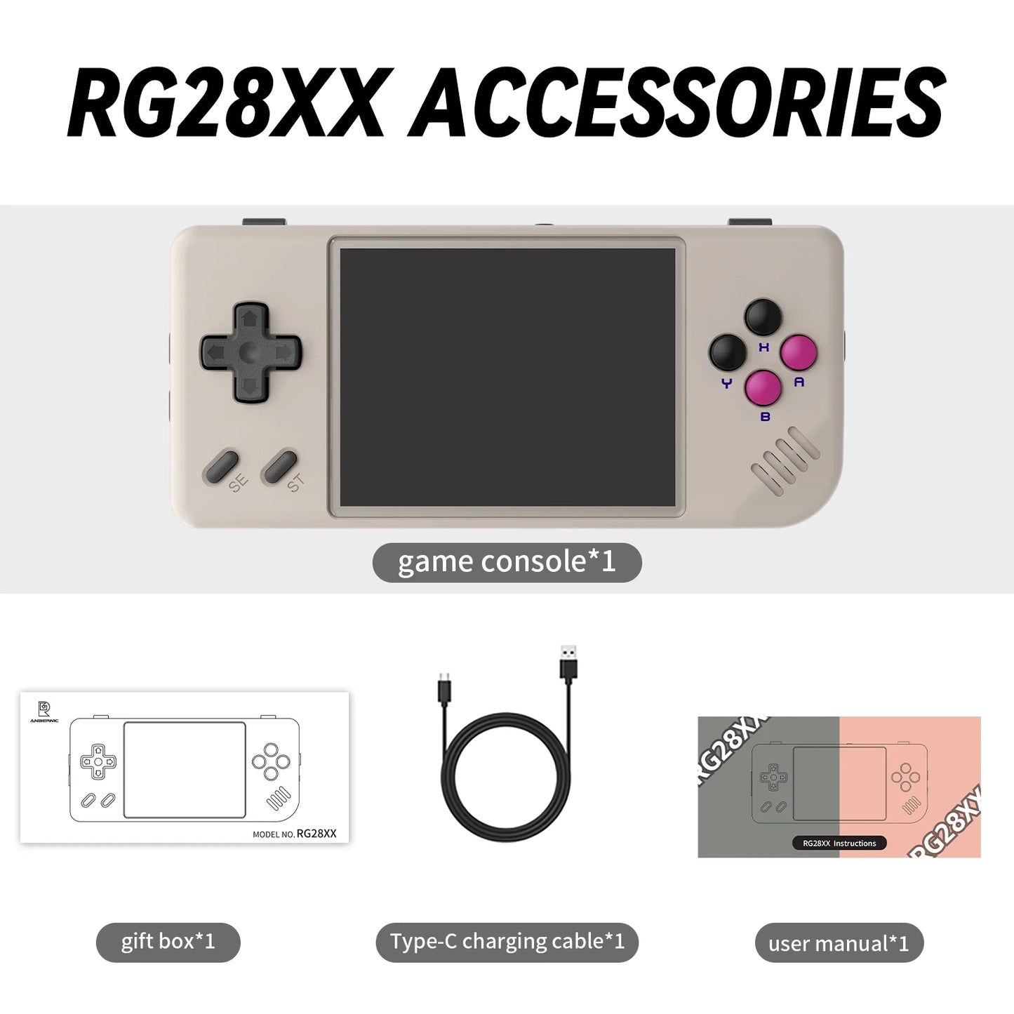 RG28XX Handheld Game Console 2.83-Inch 640*480 IPS Screen Linux System 3100Mah Support Tv-Hdmi-Output 64G 5000+ Games